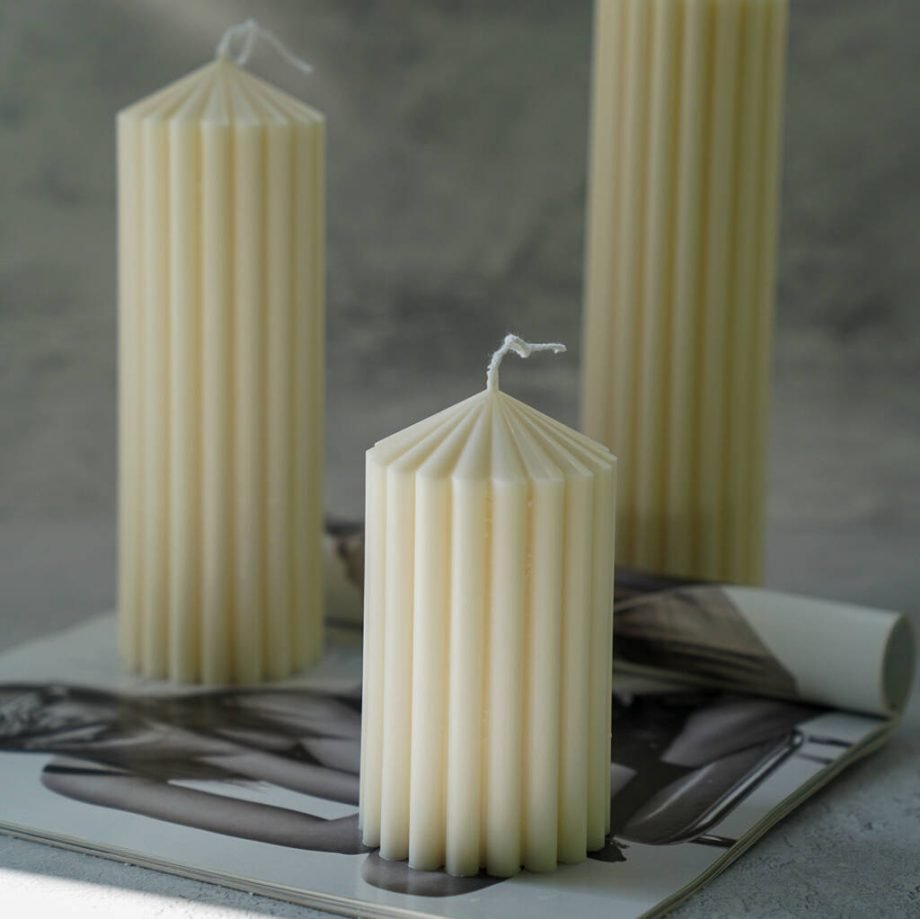 Scented Ribbed Pillar Candle